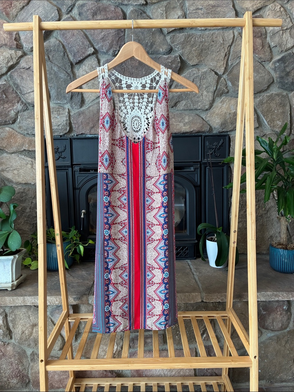 Love Reign Multicolor Crochet-Back Midi Dress